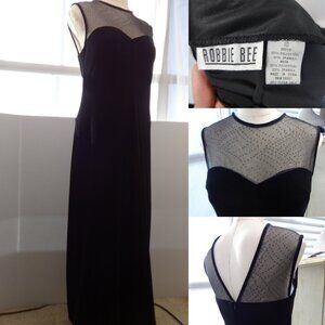 Black Velvet and Net 1990s Y2K Long Velvet Sexy Stretch dress Size 10 Soft